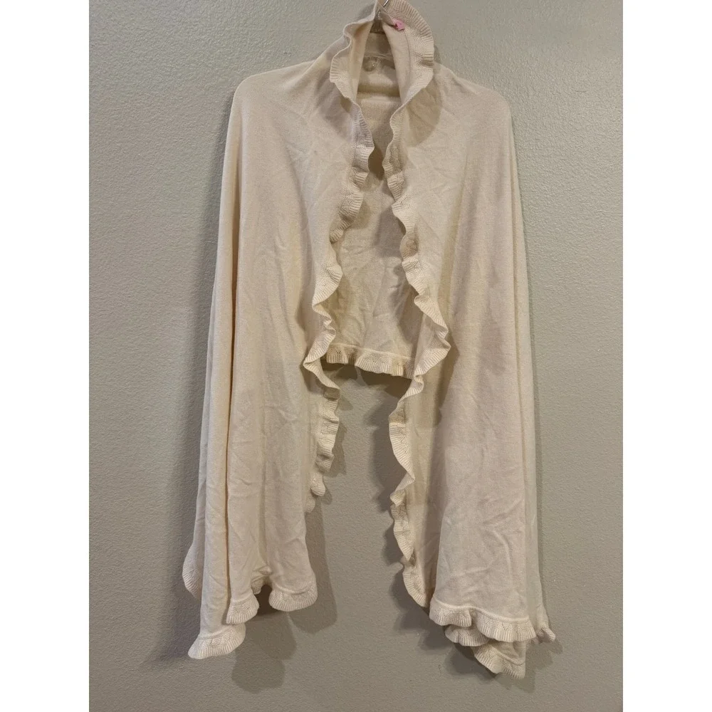 Lilly Pulitzer Cream 100% Cashmere Ruffle Wrap Shawl Scarf Ivory One Size